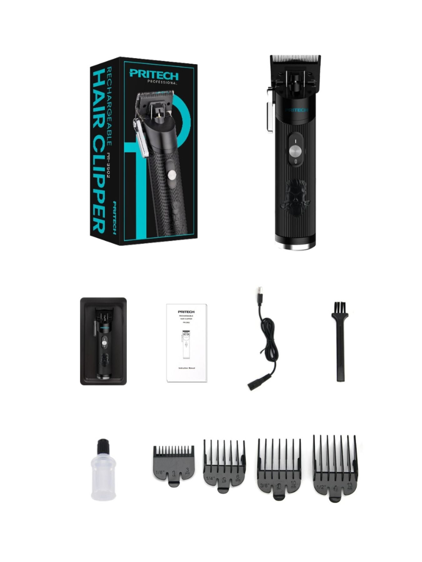 Black cordless rechargeable hair clipper by Trendsi with a sleek design, suitable for professional or home grooming.
