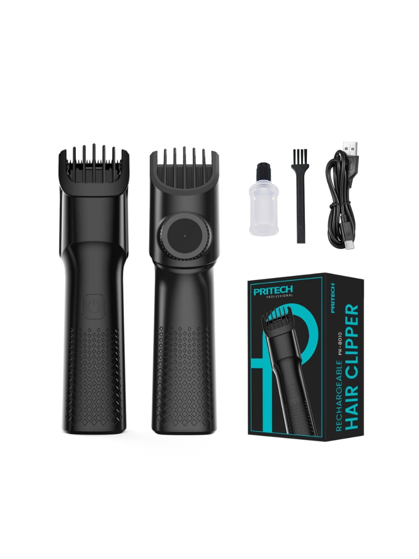 Black cordless rechargeable hair clipper by Trendsi, shown with adjustable blades and ergonomic design for easy haircutting.
