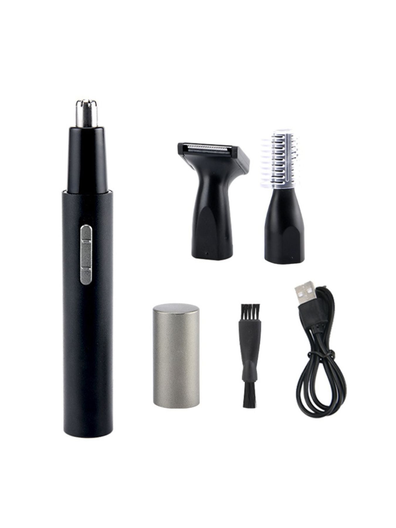 Black Trendsi multifunctional rechargeable nose hair trimmer with detachable head and ergonomic design.