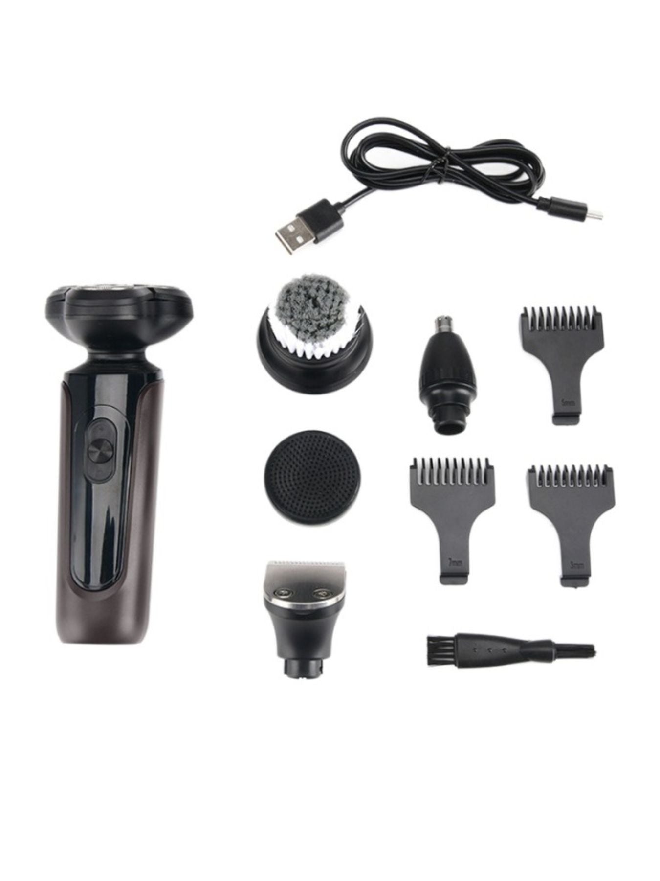 Black waterproof rotary electric shaver by Trendsi with a sleek design and waterproof features for versatile grooming.