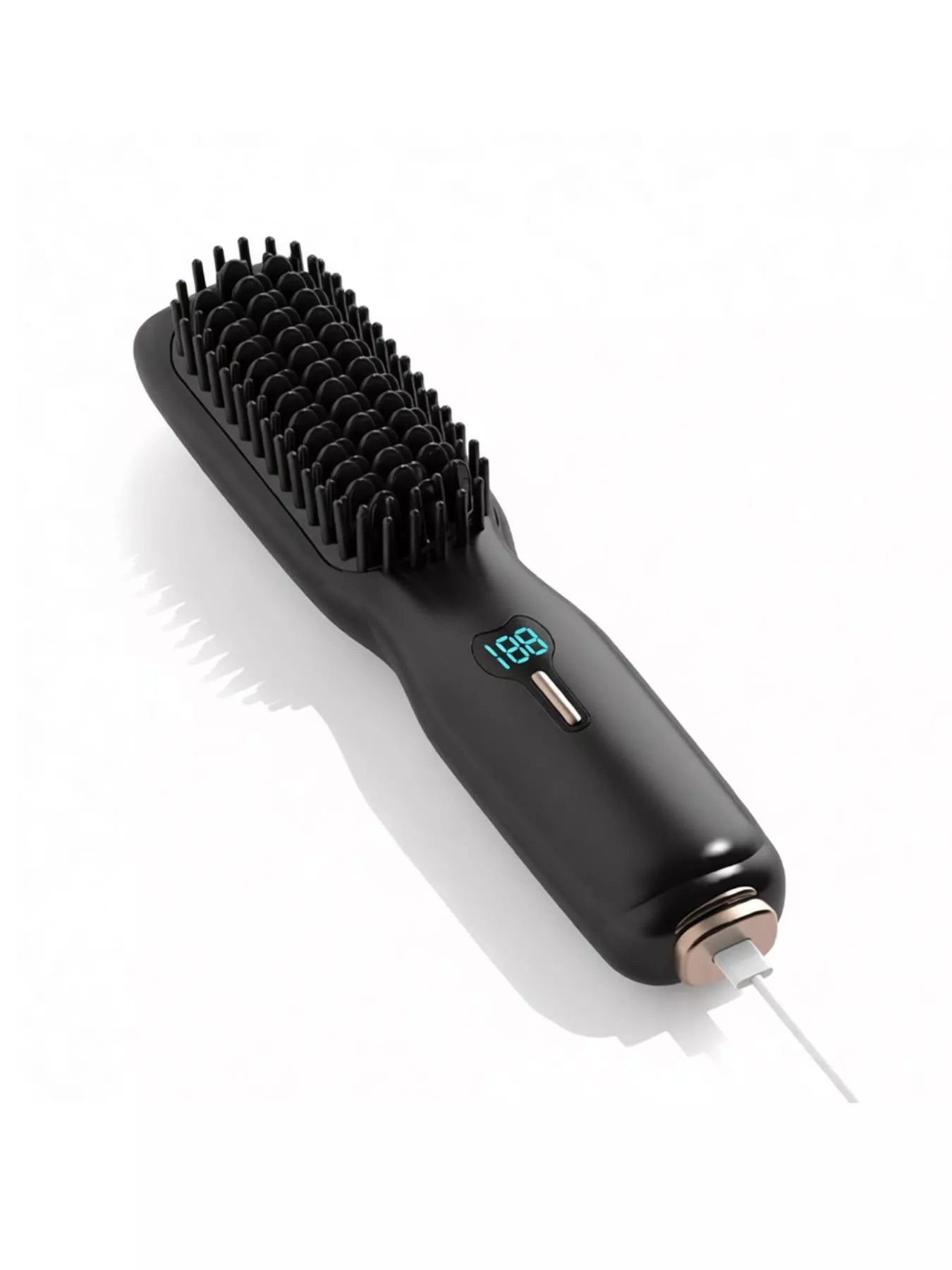 Blush pink 2-in-1 mini wireless ionic hair straightening comb by Trendsi, compact and portable for easy styling.