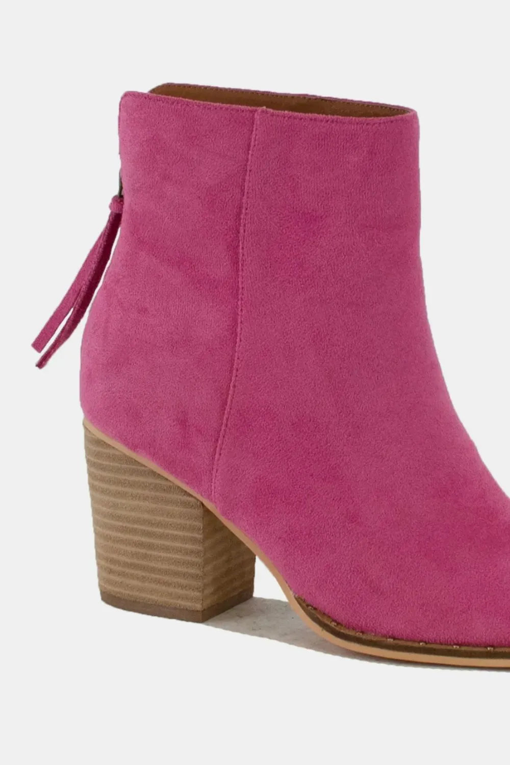 Beast Fashion suede point toe ankle booties in cerise color, stylish Trendsi footwear with sleek design and ankle-height fit.
