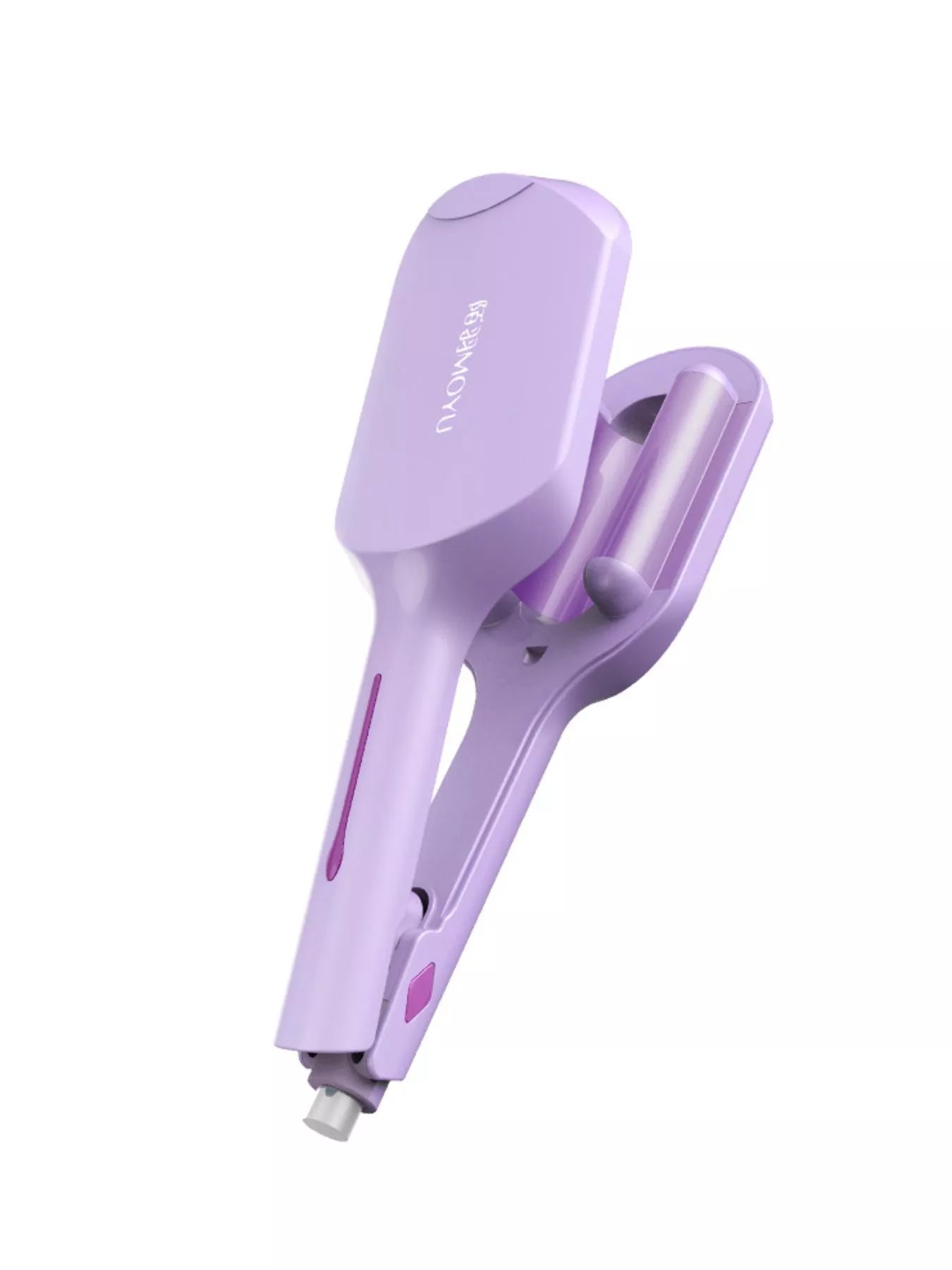 Dusty pink Trendsi fast heating curling iron with European plug, showing a close-up of the heated barrel and handle.