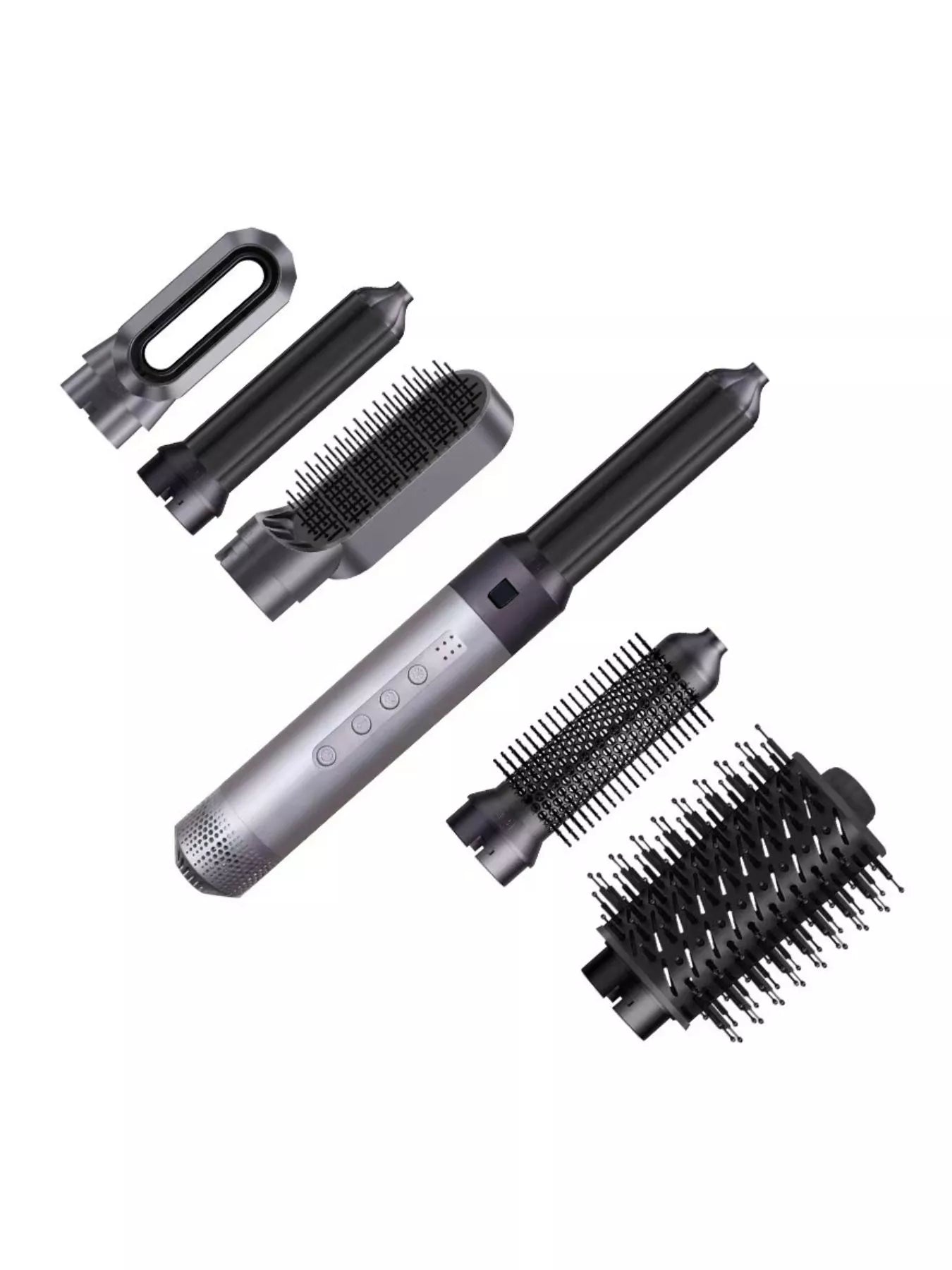 Gray 6-in-1 Interchangeable Head Curling Iron by Trendsi with North American plug, showcasing multiple curling wand attachments
