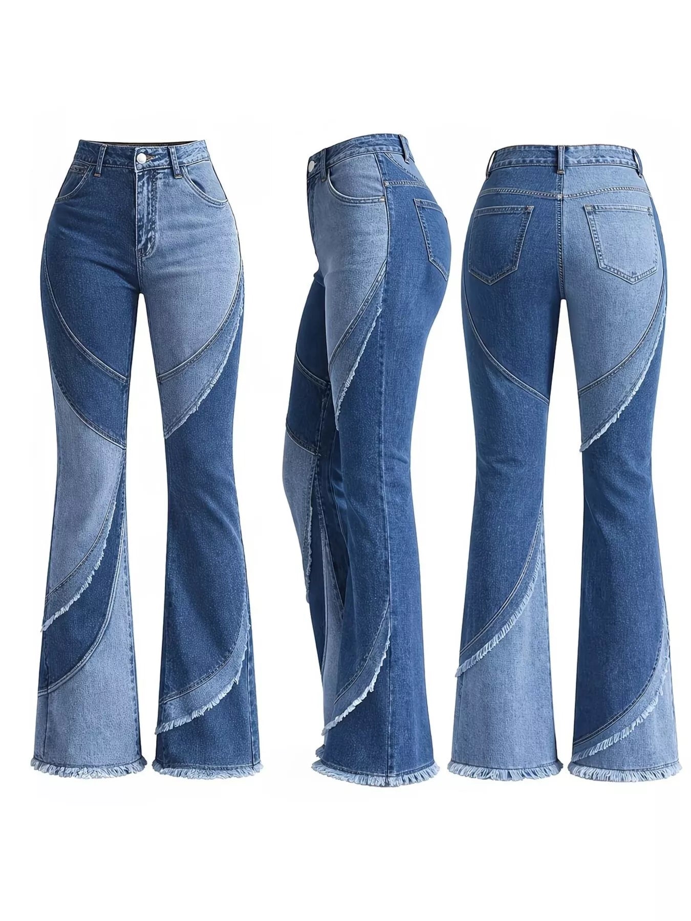 Medium pair of Trendsi frayed hem flare jeans featuring distressed details and a classic high-waist fit.