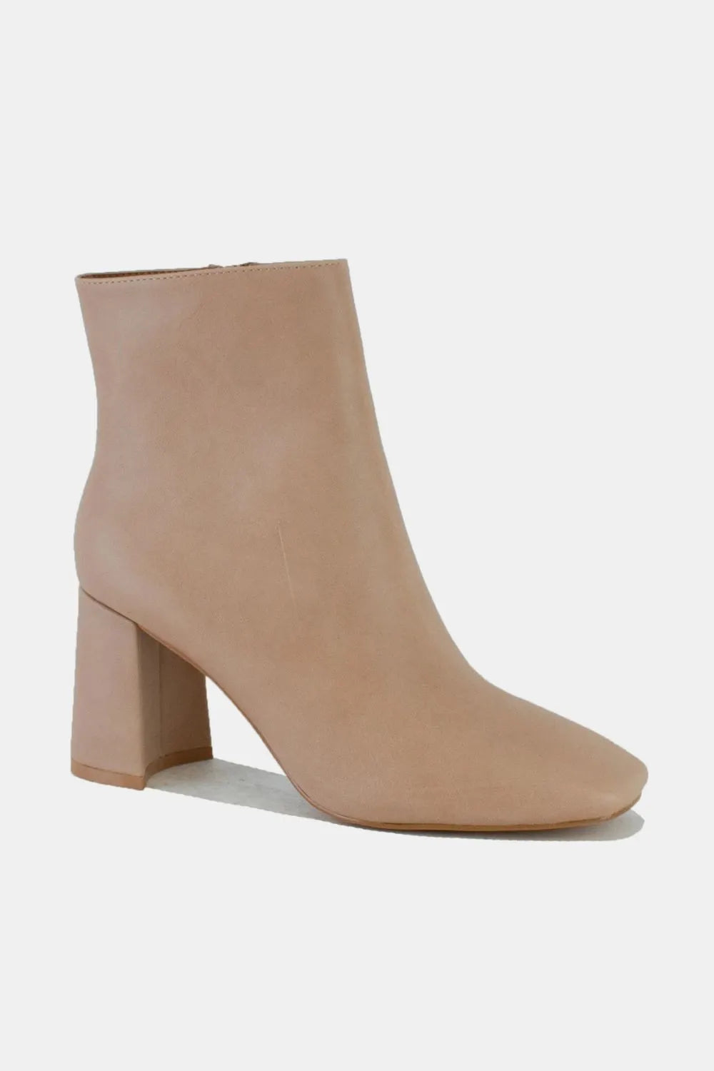 Beast Fashion PU leather block heel boots with side zippers, nude color, stylish ankle footwear from Trendsi.