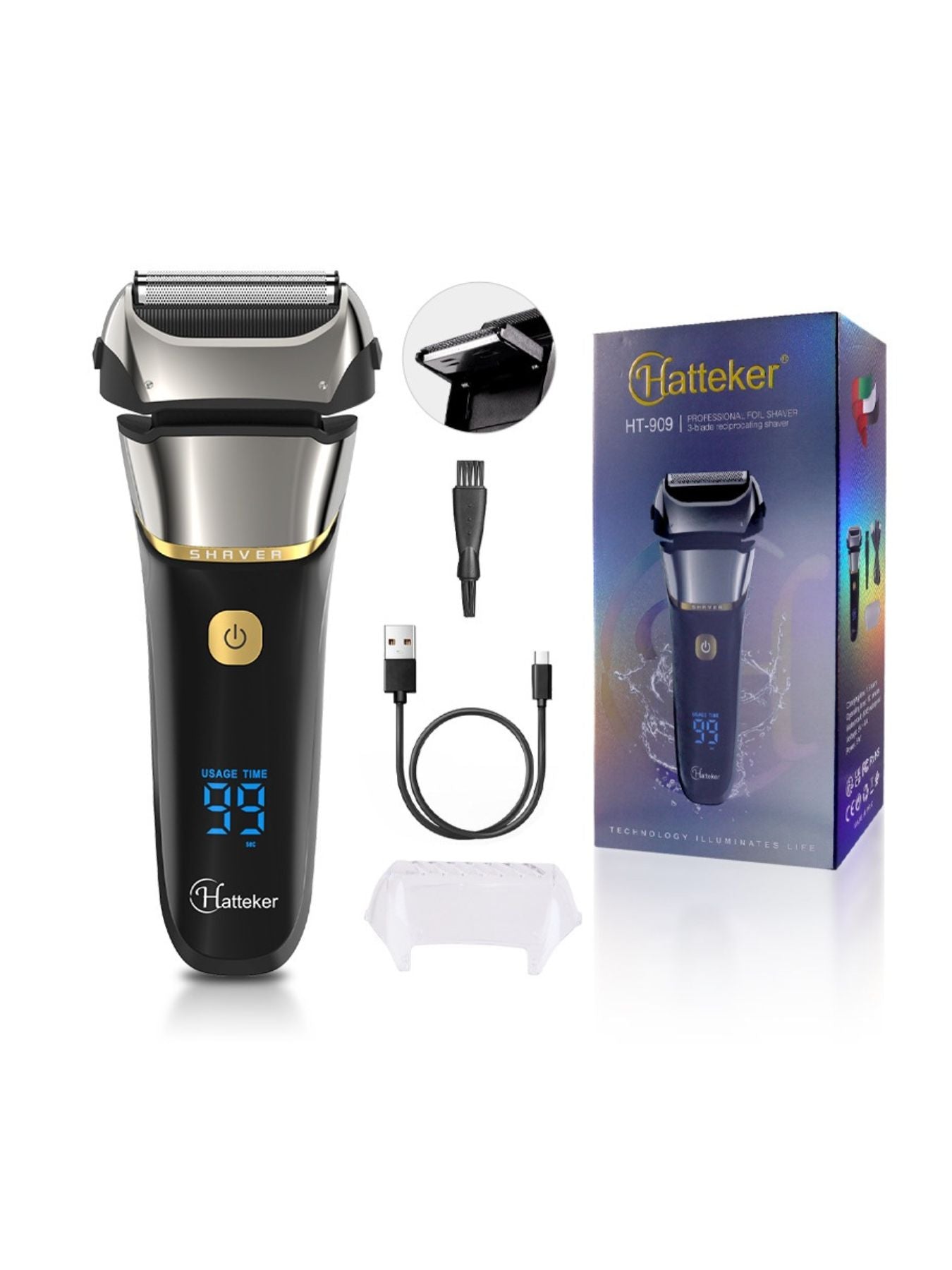 Silver electric foil shaver with LED display from Trendsi, featuring a sleek design and one-size ergonomic handle.