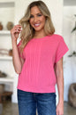 Plus size Trendsi cable-knit round neck short sleeve sweater featuring a double take full size design, cozy and stylish for casual wear.