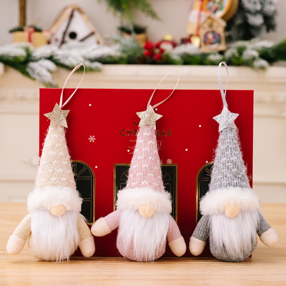 Two faceless gnome hanging widgets in assorted styles, featuring whimsical designs and vibrant colors for decorative outdoor or indoor use.