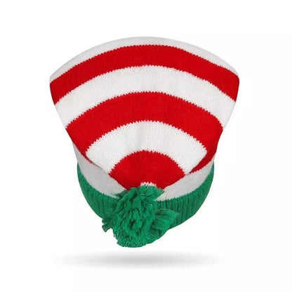 Christmas knitted beanie hat by Trendsi featuring festive holiday patterns and cozy woolen texture.