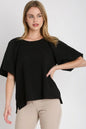 Plus size Umgee boxy jacquard top with round neck and side slit, featuring a full size fit and stylish design.