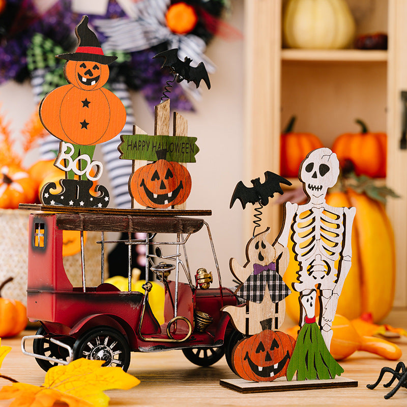 Pair of Halloween Element Decor Ornaments in black and orange with spooky designs, ideal for seasonal home decoration.