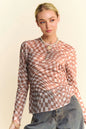 Checkerboard mesh long sleeve layering top by Davi & Dani, featuring a trendy pattern and lightweight fabric for stylish layering.