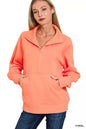 Gray Zenana half zip fleece sweatshirt with a front kangaroo pocket and stand-up collar, casual and cozy for everyday wear.