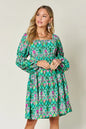 Printed long sleeve dress from Trendsi's Double Take collection, full size, showcasing a stylish pattern and comfortable fit.