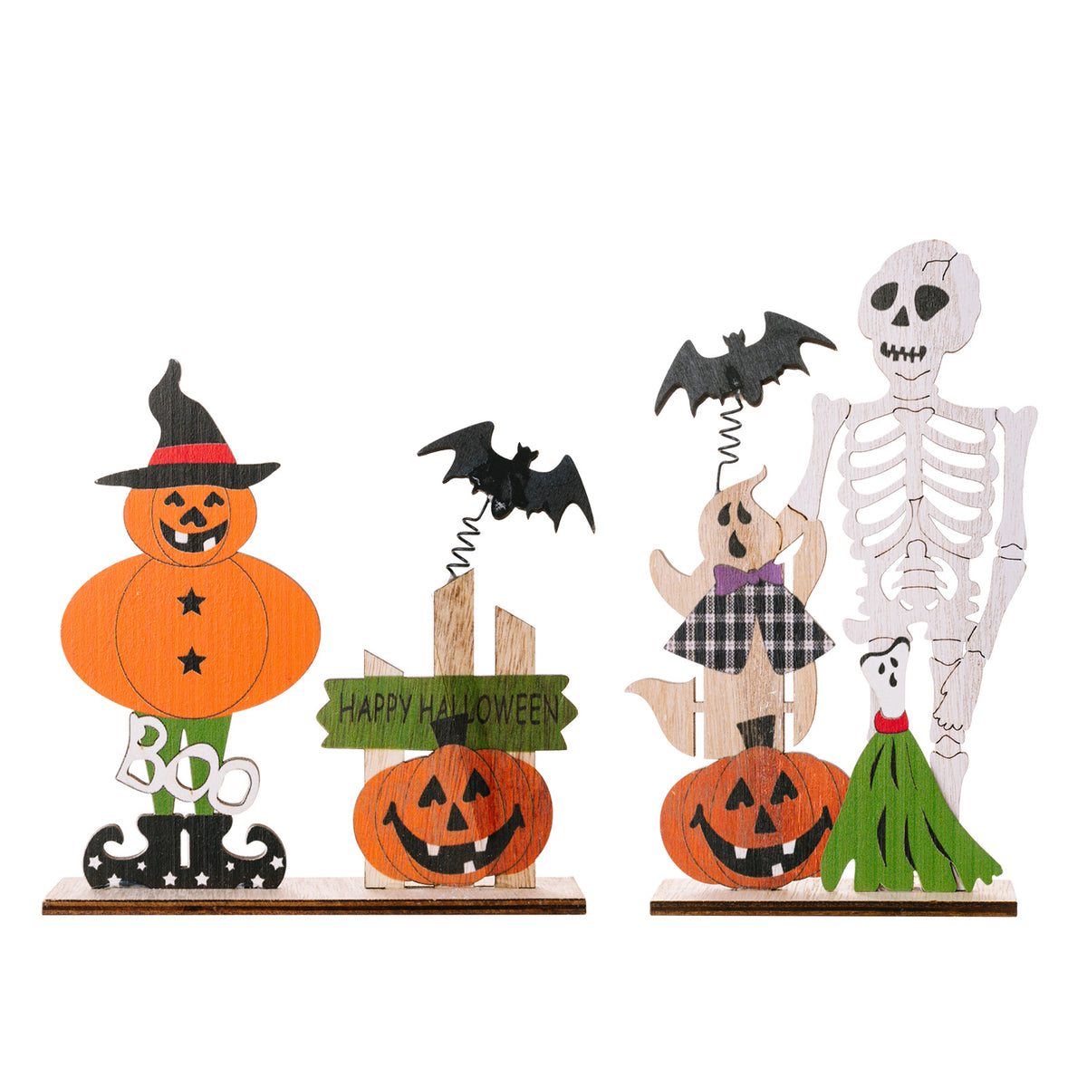 Two Halloween element decor ornaments featuring spooky designs, perfect for seasonal home decoration.