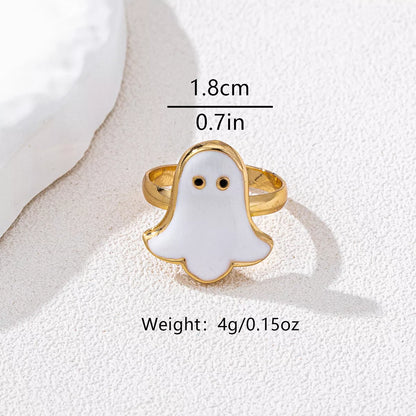 Halloween ghost gold-plated ring featuring a cute ghost design, 18K gold plating, from Trendsi, displayed on a neutral background.
