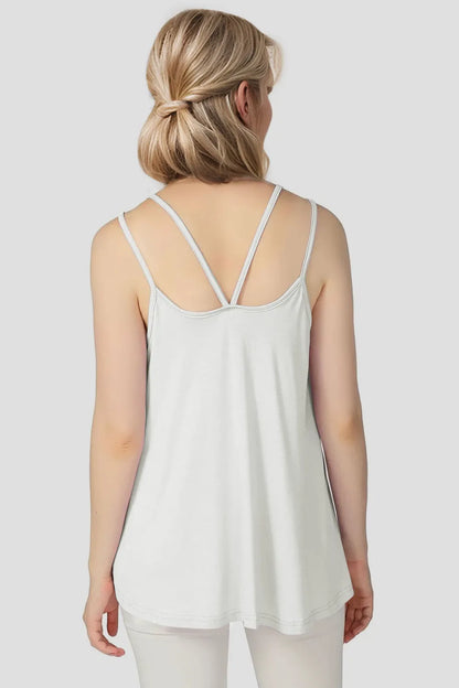 Basic Bae bamboo cami with scoop neck and double spaghetti straps, Trendsi women's sleeveless top, soft and lightweight fabric.