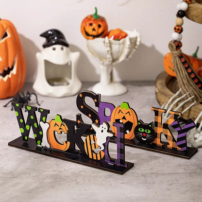 Halloween decorative object set with spooky wooden signs, featuring wicked-themed designs perfect for seasonal decor.