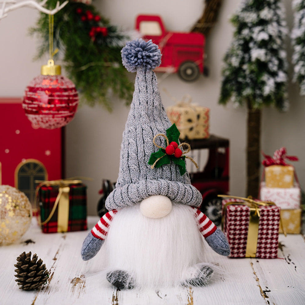Faceless gnome figurine with short legs and light-up feature, designed by Trendsi, shown in a cozy home decor setting.