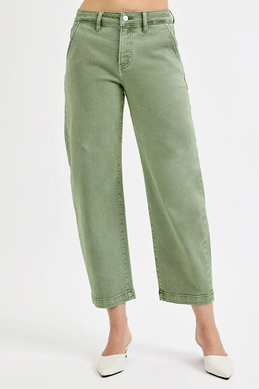Plus size RISEN high rise crop barrel jeans with tummy control from Trendsi, featuring a stylish full size fit and trendy denim design.