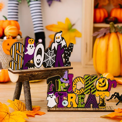 Halloween wooden decorative tabletop ornament by Trendsi featuring a spooky themed design for seasonal home decor.