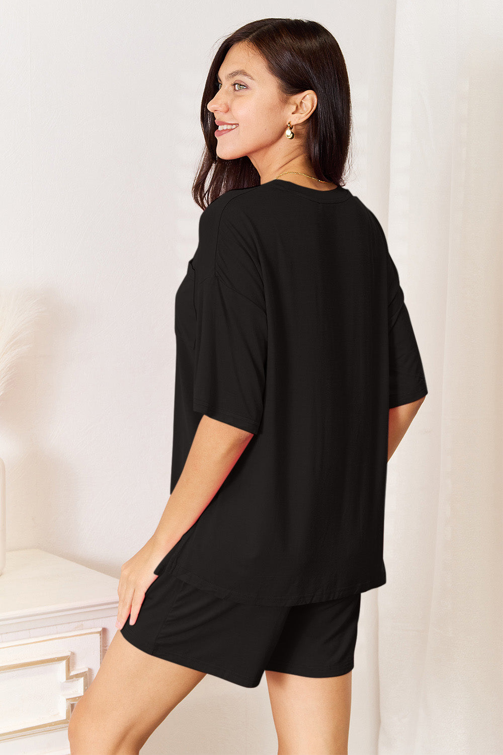 Soft rayon half sleeve top and shorts set by Trendsi, featuring a comfortable, casual design in the Basic Bae collection.