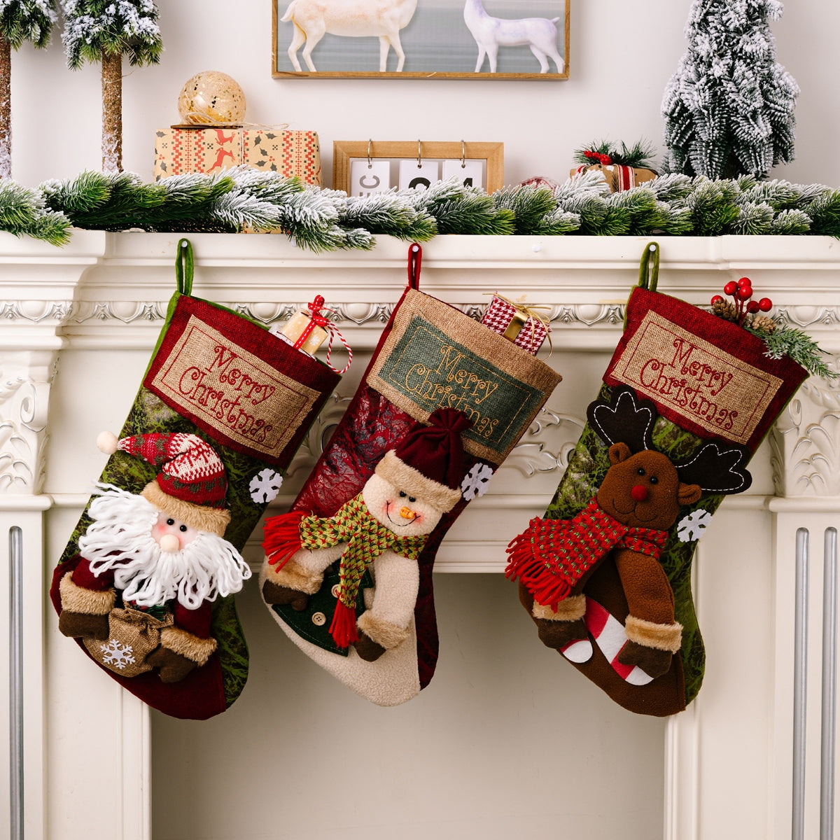 Red Christmas stocking hanging with decorative cuff and plush hanging loop, festive holiday décor by Trendsi