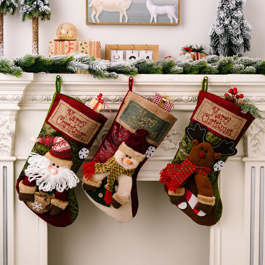 Red Christmas stocking hanging with decorative cuff and plush hanging loop, festive holiday décor by Trendsi