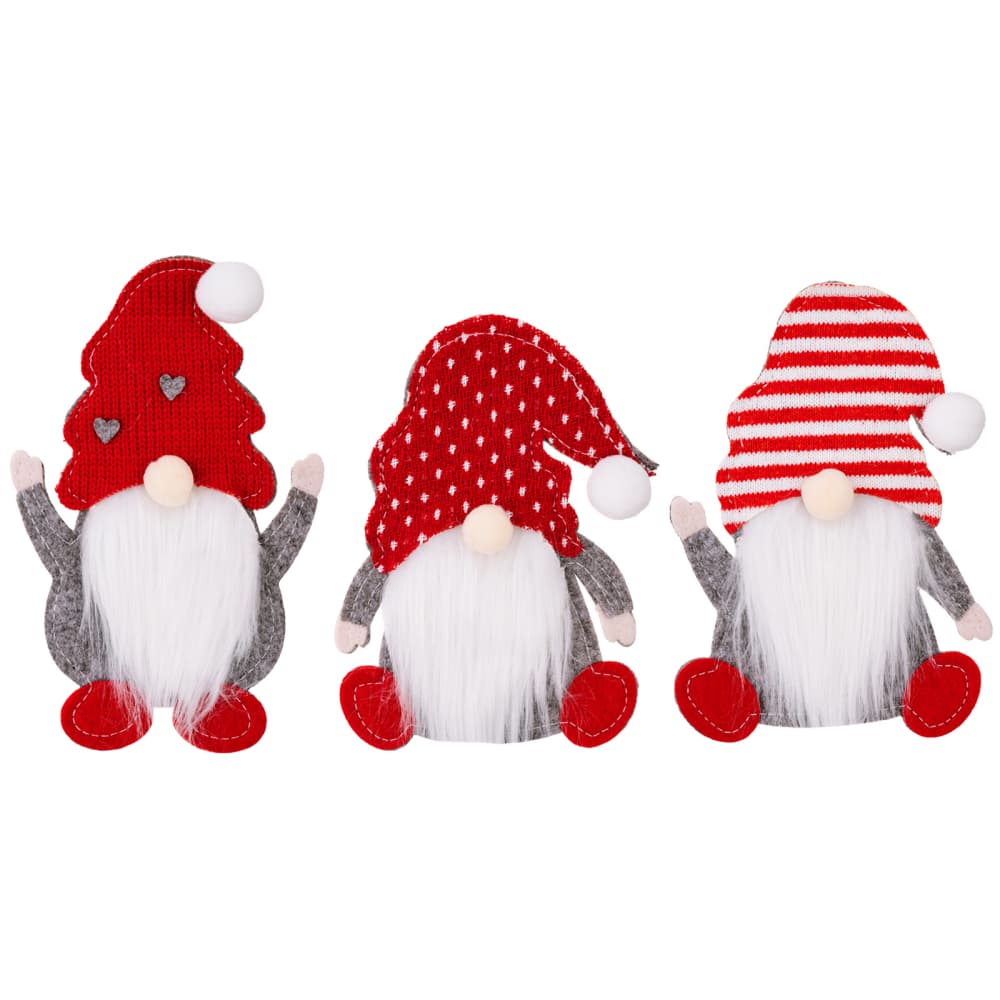 Three faceless gnome cutlery holders in a set, designed for kitchen organization, featuring whimsical gnome figures.