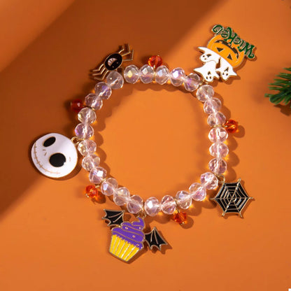 Halloween beaded charm bracelet with spooky charms and colorful beads, perfect for Halloween costume accessories.