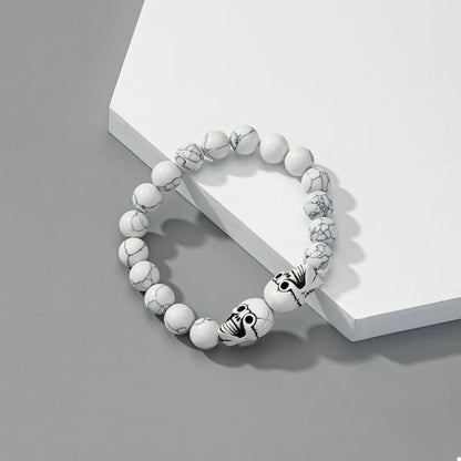 Halloween skull beaded bracelet by Trendsi featuring black beads and a detailed skull charm for spooky accessories