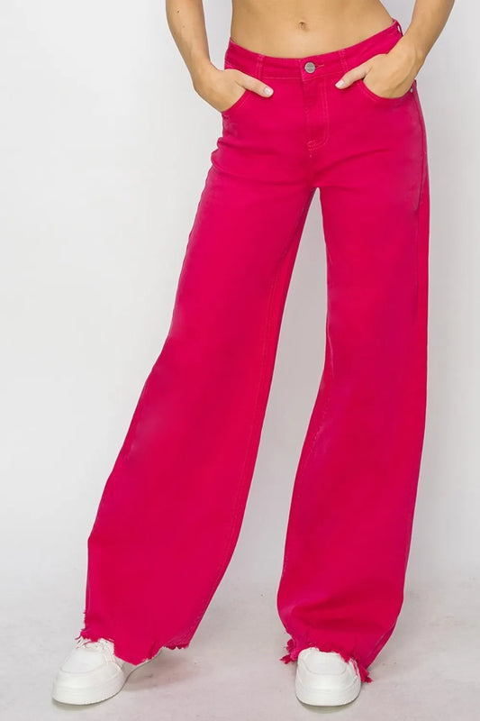 Risen high rise wide-leg jeans from Trendsi, showing a full-length view of the stylish, indigo denim with a relaxed fit.