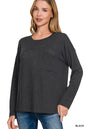Zenana Slub Hacci long sleeve T-shirt in soft fabric, featuring a relaxed fit and subtle textured pattern.