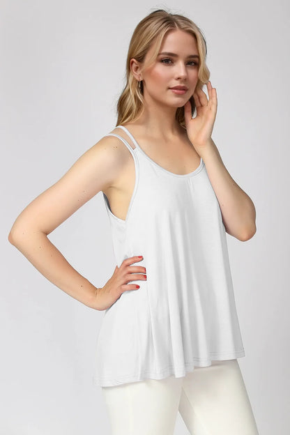 Basic Bae bamboo cami with scoop neck and double spaghetti straps, Trendsi women's sleeveless top, soft and lightweight fabric.