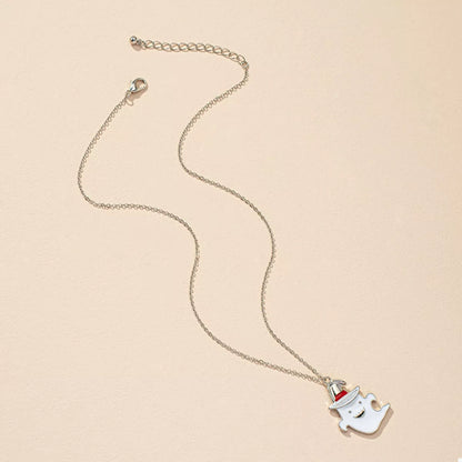 Cute Halloween ghost pendant necklace from Trendsi featuring a whimsical ghost charm on a silver chain.