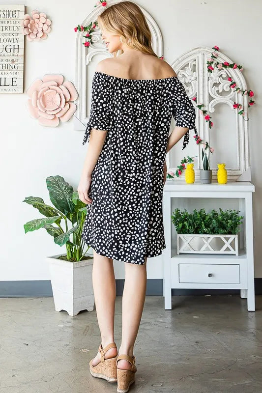 Heimish full size short sleeve off-shoulder animal print mini dress, plus size, casual summer style, lightweight fabric, trendy design