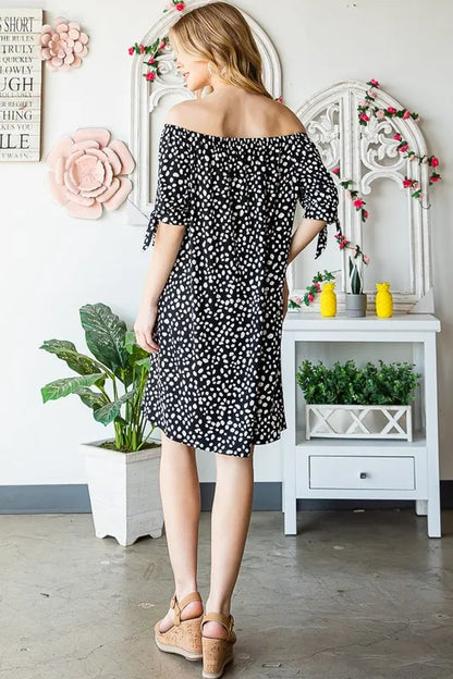 Heimish full size short sleeve off-shoulder animal print mini dress, plus size, casual summer style, lightweight fabric, trendy design