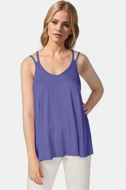 Basic Bae bamboo cami with scoop neck and double spaghetti straps, stylish and comfortable Trendsi women's top.