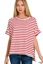 Stripe Jacquard round-neck tee from Zenana with a stylish pattern, featuring a casual fit and classic design for versatile wear.
