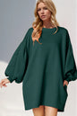 Trendsi double take drop shoulder lantern sleeve mini dress with textured fabric and pockets, stylish and comfortable for casual wear
