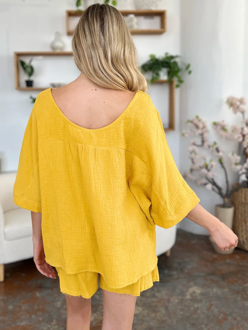 Trendsi double take texture half sleeve T-shirt and drawstring shorts set, casual outfit with a textured top and comfortable shorts.