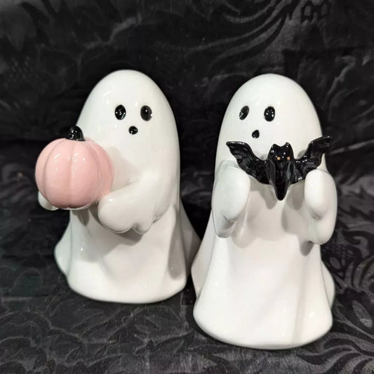 Halloween ghost decorative ornament from Trendsi featuring a spooky ghost figure with white fabric and black eyes.
