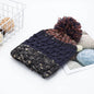Contrast thermal hat with pompom from Trendsi featuring a cozy knit design and a fluffy pompom on top.