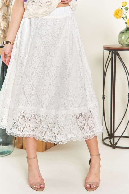 ADORA Elastic Waist Lace Midi Skirt