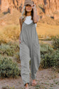 Front view of Trendsi Double Take full-size sleeveless V-neck jumpsuit with pockets, showcasing its stylish design and comfortable fit.