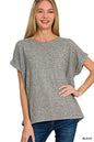 Soft melange Hacci short sleeve top by Trendsi featuring a round neck and relaxed fit, ideal for casual wear.
