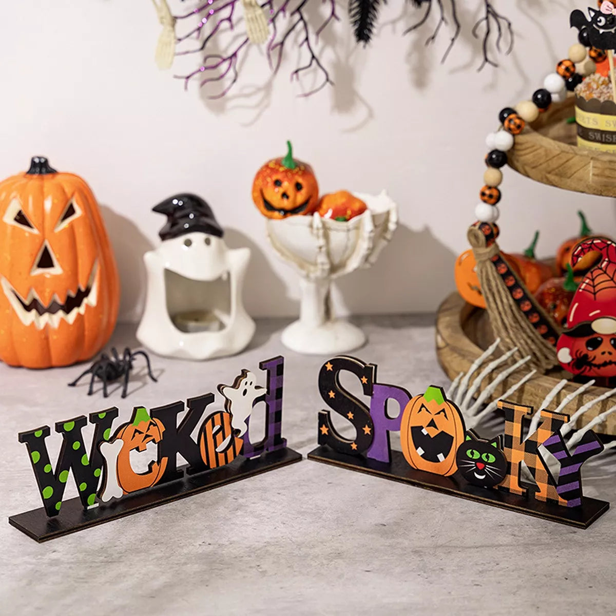 Set of Halloween decorative wooden signs with spooky and wicked designs, perfect for Halloween decor and party decoration.