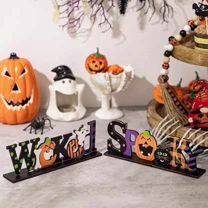 Set of Halloween decorative wooden signs with spooky and wicked designs, perfect for Halloween decor and party decoration.