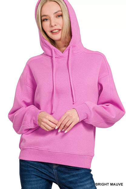 Zenana relaxed fit fleece hoodie with drawstring, cozy and casual, in soft fabric with a relaxed silhouette.